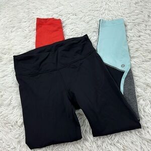 Lululemon Pedal To The Medal 7/8 Tight Black / Alarming / Tranquil Blue